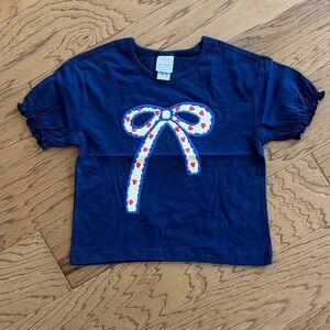 Hanna Andersson Navy Puff Sleeve Bow With Hearts Shirt
